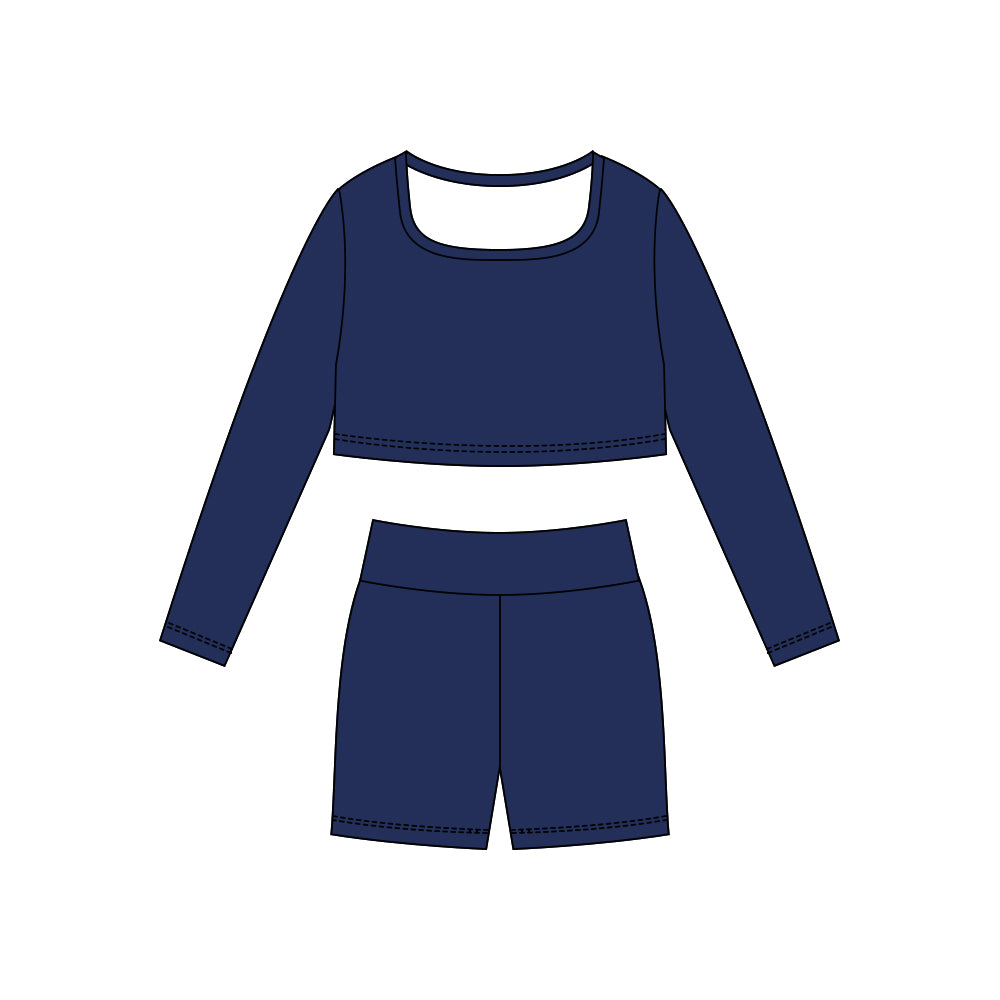 (Pre-order)GLS0042 Navy Color Crop Top Shorts Girls Yoga Clothes Set