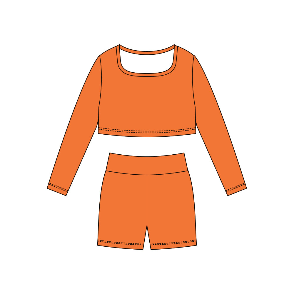 (Pre-order)GLS0043 Orange Color Crop Top Shorts Girls Yoga Clothes Set