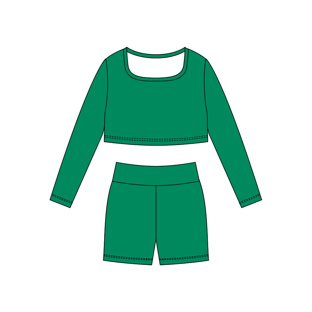 (Pre-order)GLS0044 Green Color Crop Top Shorts Girls Yoga Clothes Set