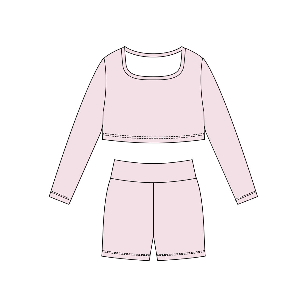 (Pre-order)GLS0045 Pink Color Crop Top Shorts Girls Yoga Clothes Set
