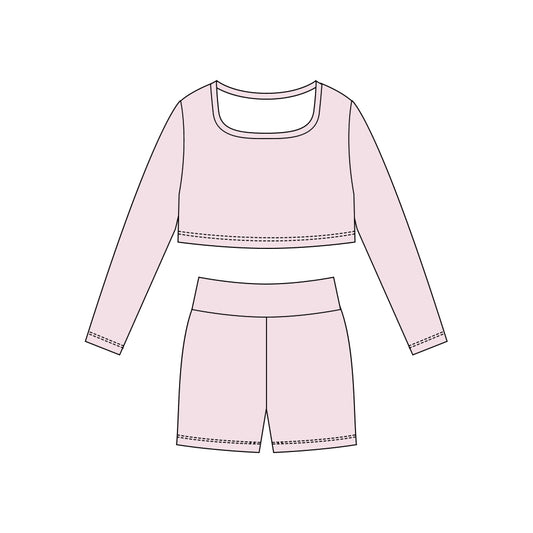 (Pre-order)GLS0045 Pink Color Crop Top Shorts Girls Yoga Clothes Set