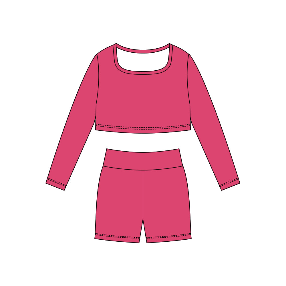 (Pre-order)GLS0046 Hot Pink Color Crop Top Shorts Girls Yoga Clothes Set
