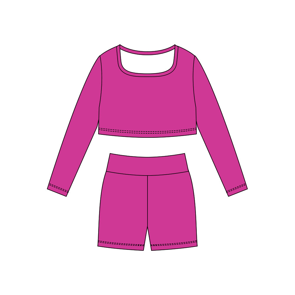 (Pre-order)GLS0047 Purple Color Crop Top Shorts Girls Yoga Clothes Set