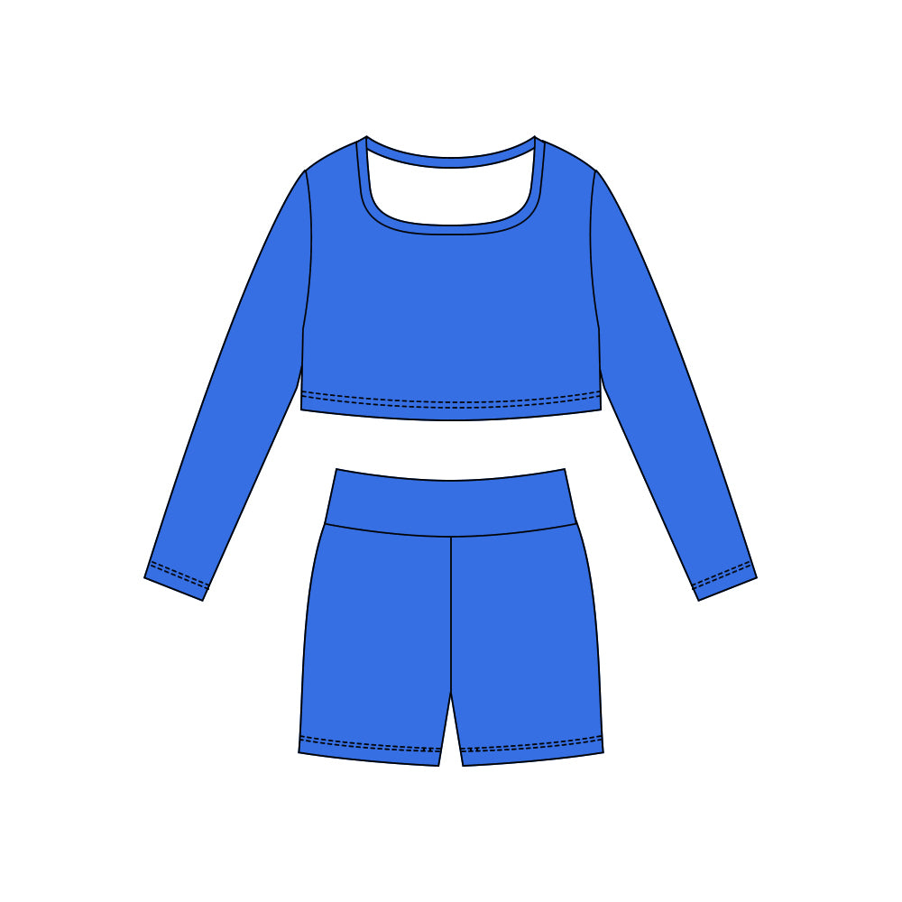 (Pre-order)GLS0048 Blue Color Crop Top Shorts Girls Yoga Clothes Set