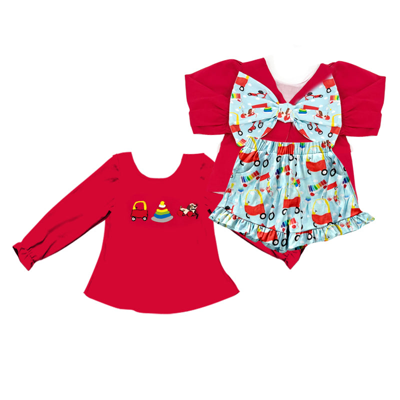 (Pre-order)GLS0059 Toys Red Backless Bow Top Shorts Girls Clothes Set
