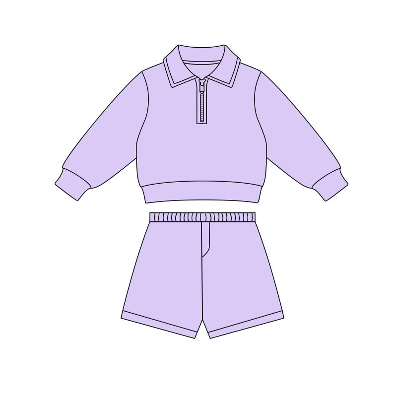 (Pre-order)GLS0068 Lavender Color Zipper Top Shorts Girls Yoga Clothes Set