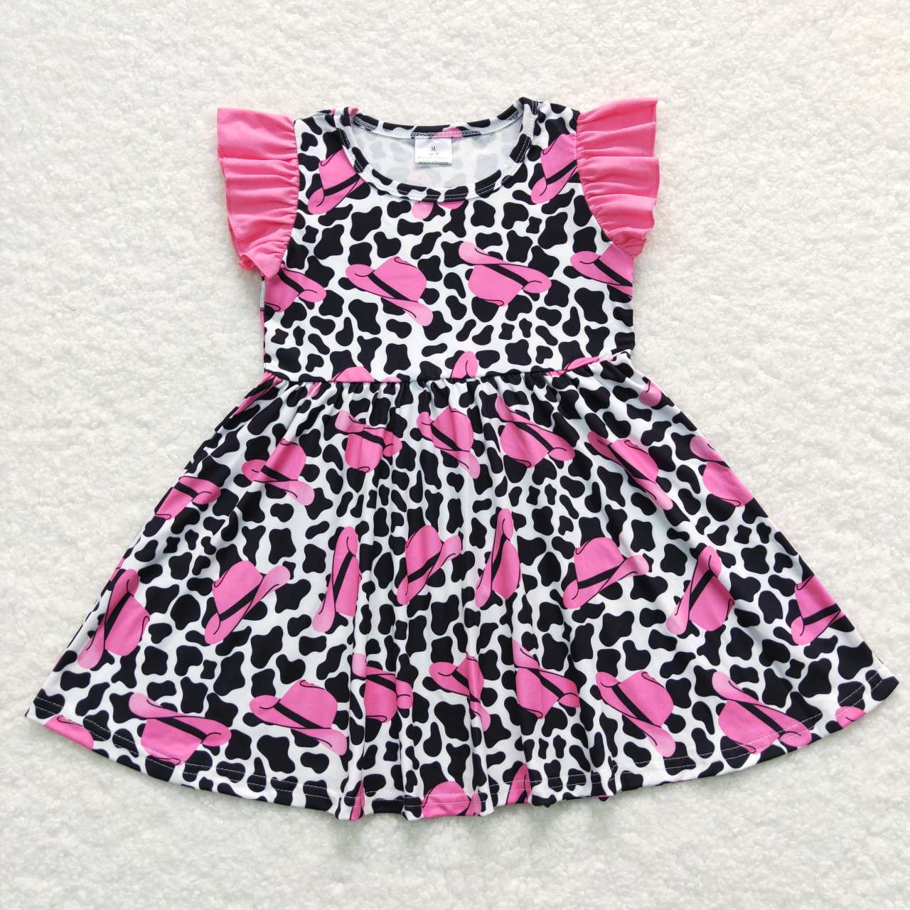 (Promotion)GSD0195 Flutter Sleeve Cowgirl Hat Print Western Knee Length Dress