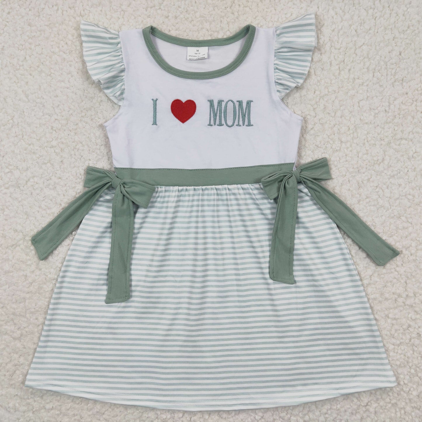 I LOVE MOM Embroidery Green Print Sibling Mother's Day Matching Clothes
