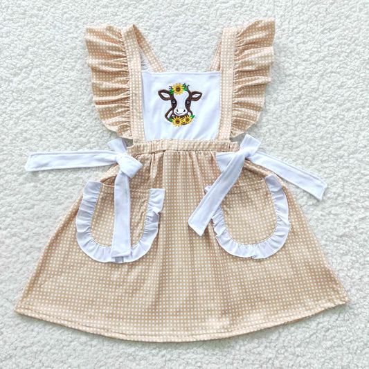 (Promotion)GSD0299 Girls brown cow print summer dress