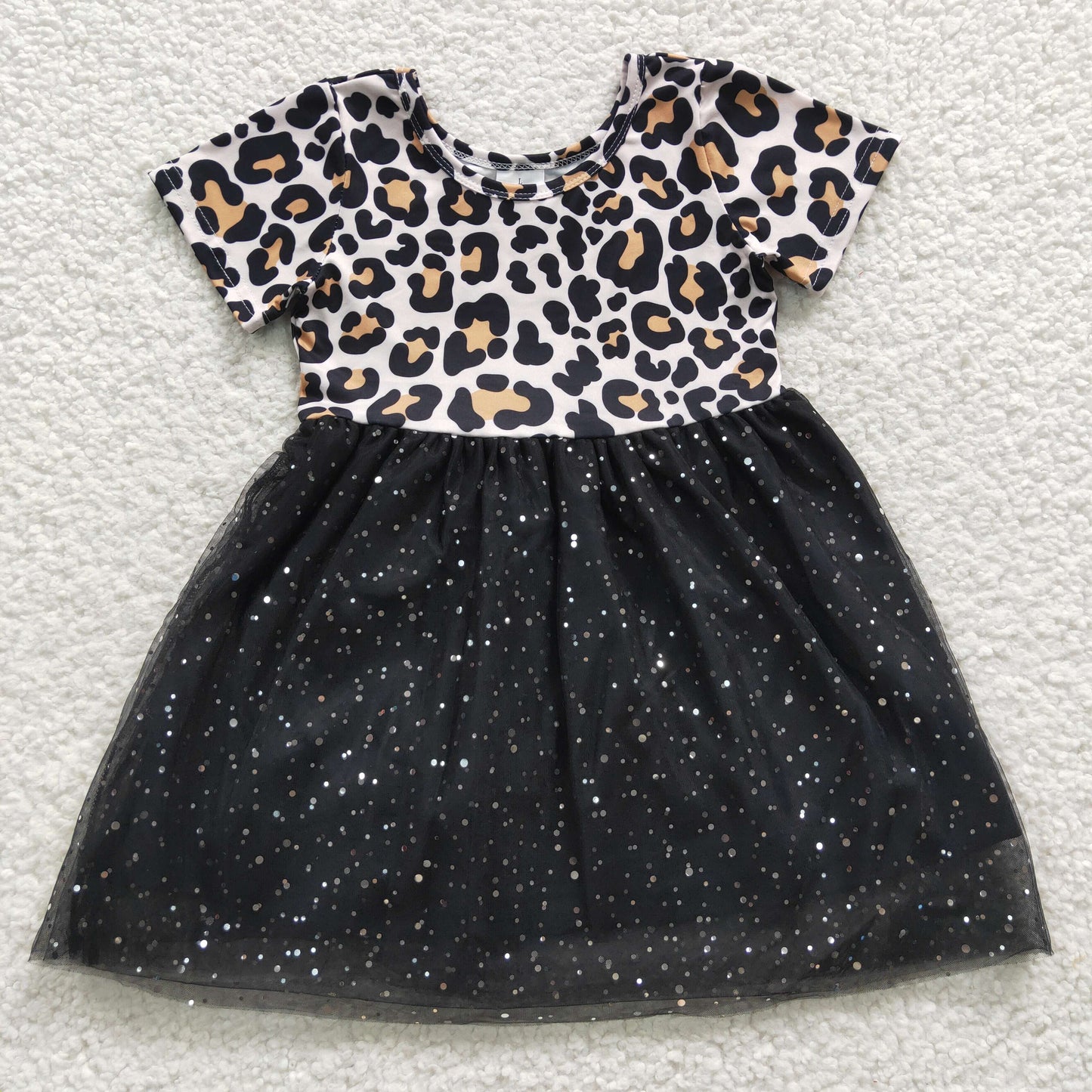 (Promotion)GSD0329 Girls leopard top black tulle dress