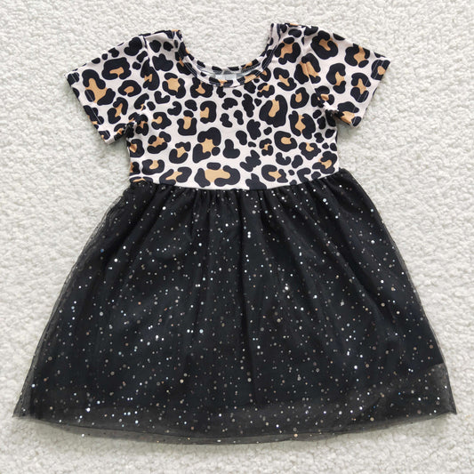 (Promotion)GSD0329 Girls leopard top black tulle dress