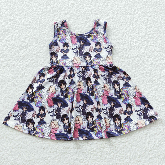 (Promotion)GSD0335 Girls cartoon Wednesday design sleeveless summer dress