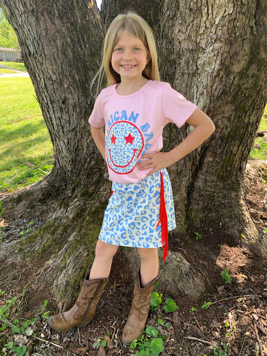 GSD0339 Girls American Babe leopard print tassels skirt 4th of July outfits
