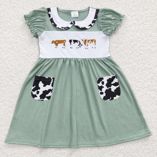 GSD0347 Girls 3 cow embroidery summer dress
