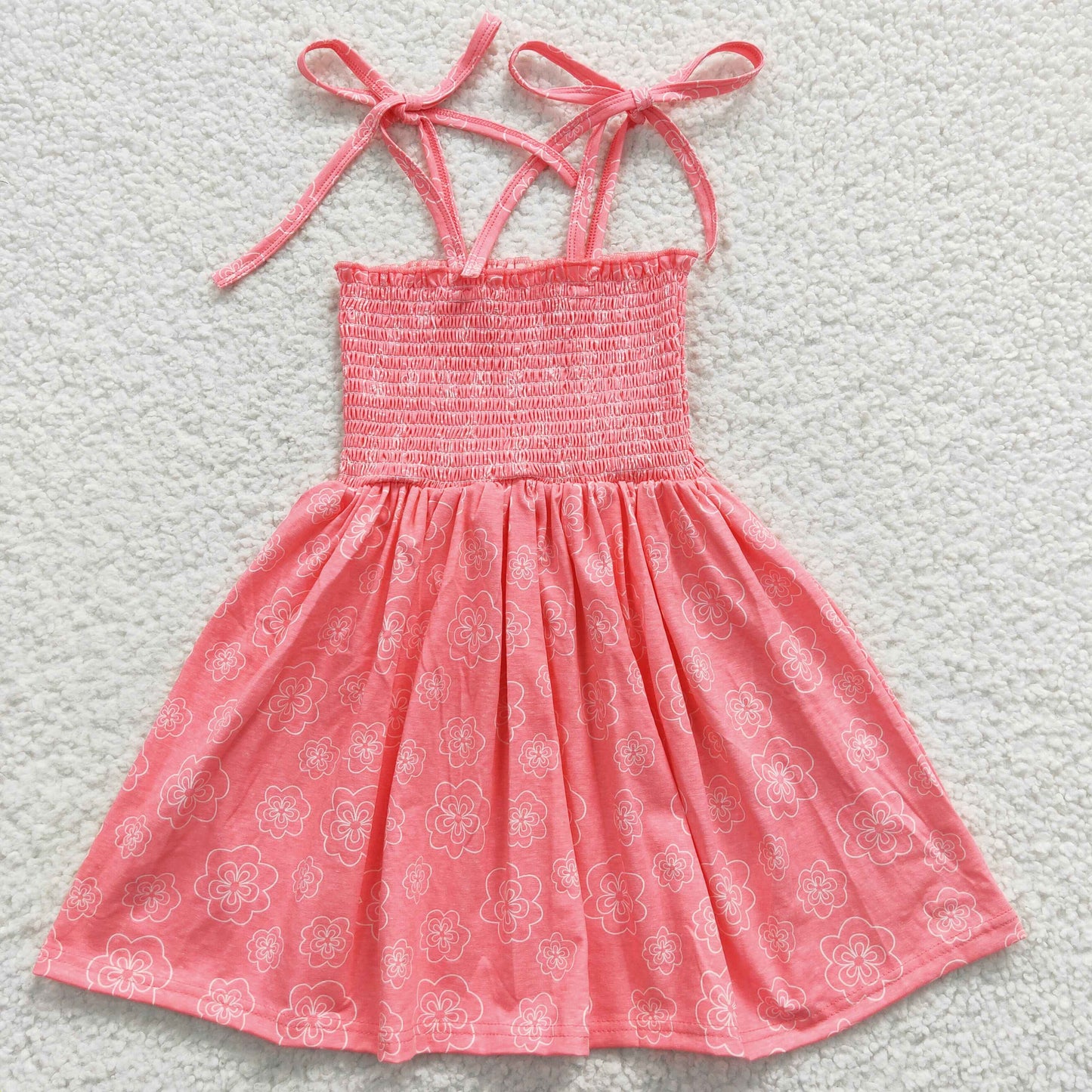 (Promotion)GSD0349 Girls spaghetti strap red flowers summer smocked dress