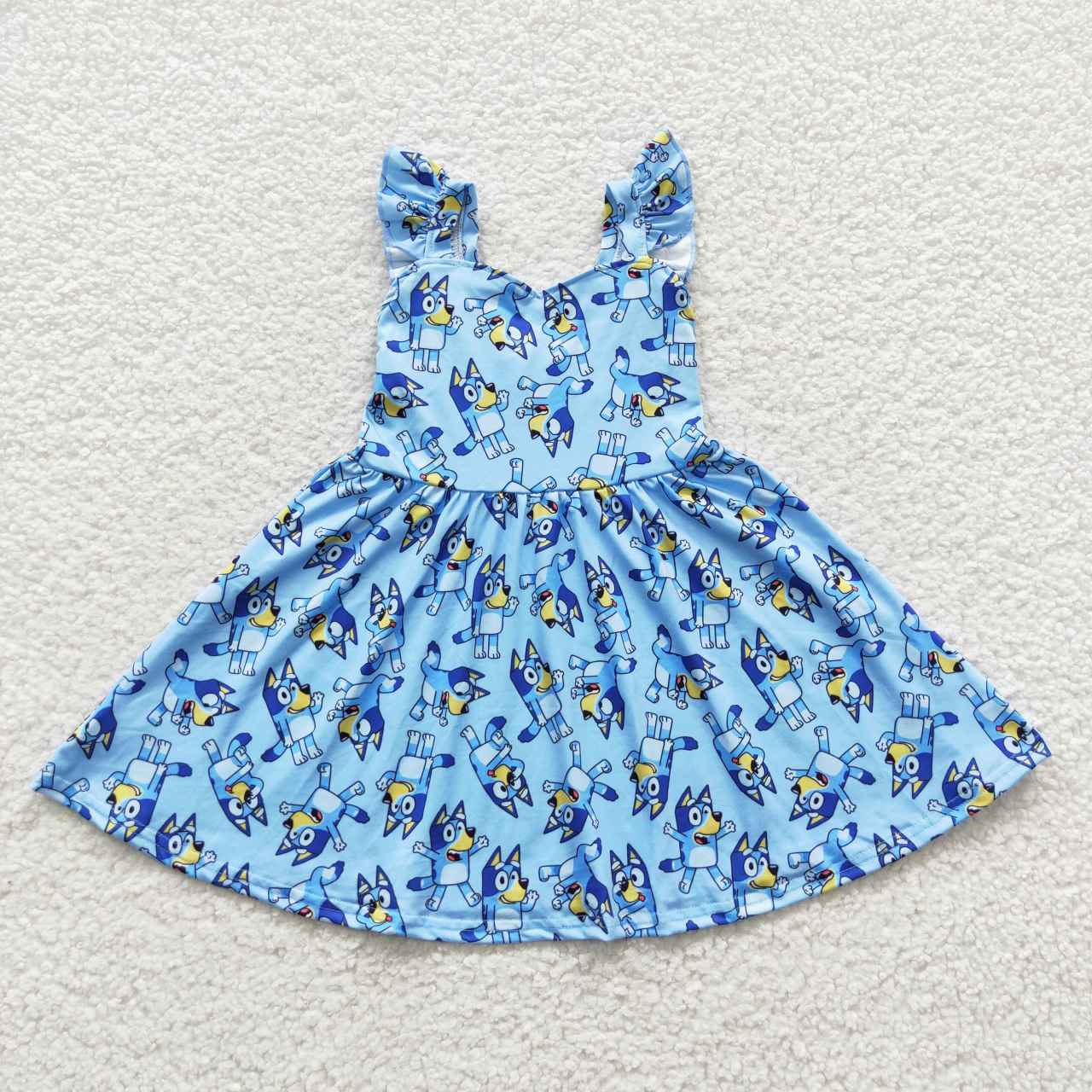 GSD0421 Flutter sleeves blue cartoon dog summer dress