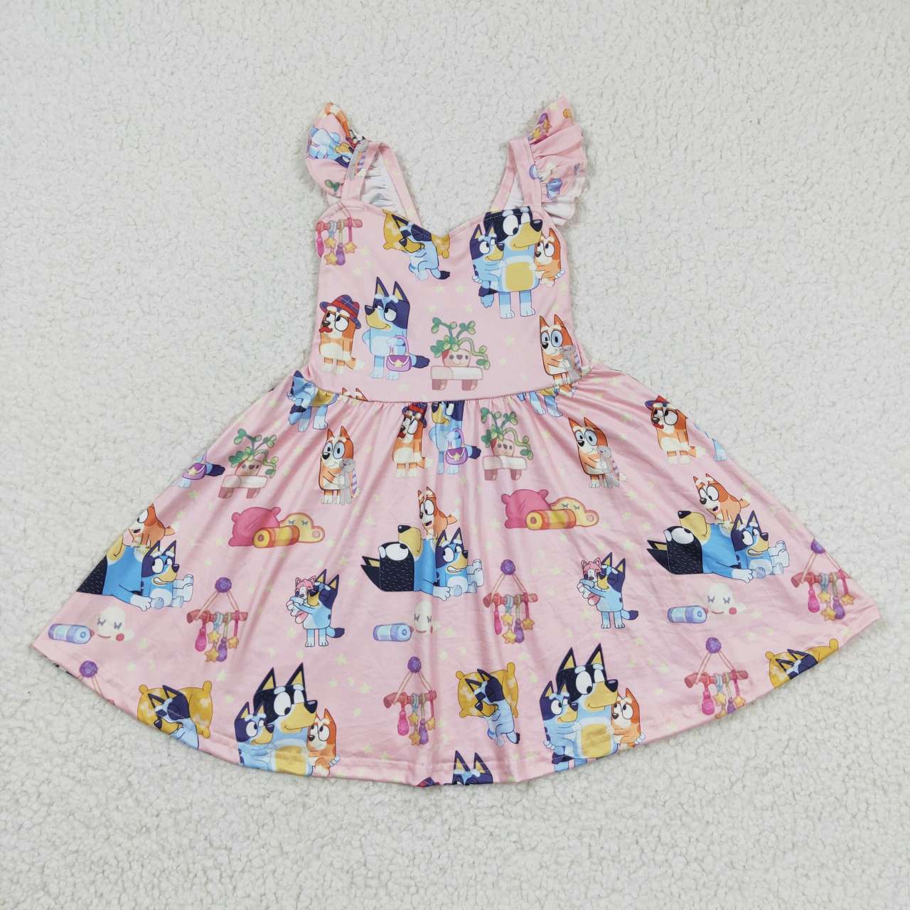 GSD0422 Flutter sleeves pink cartoon dog summer dress