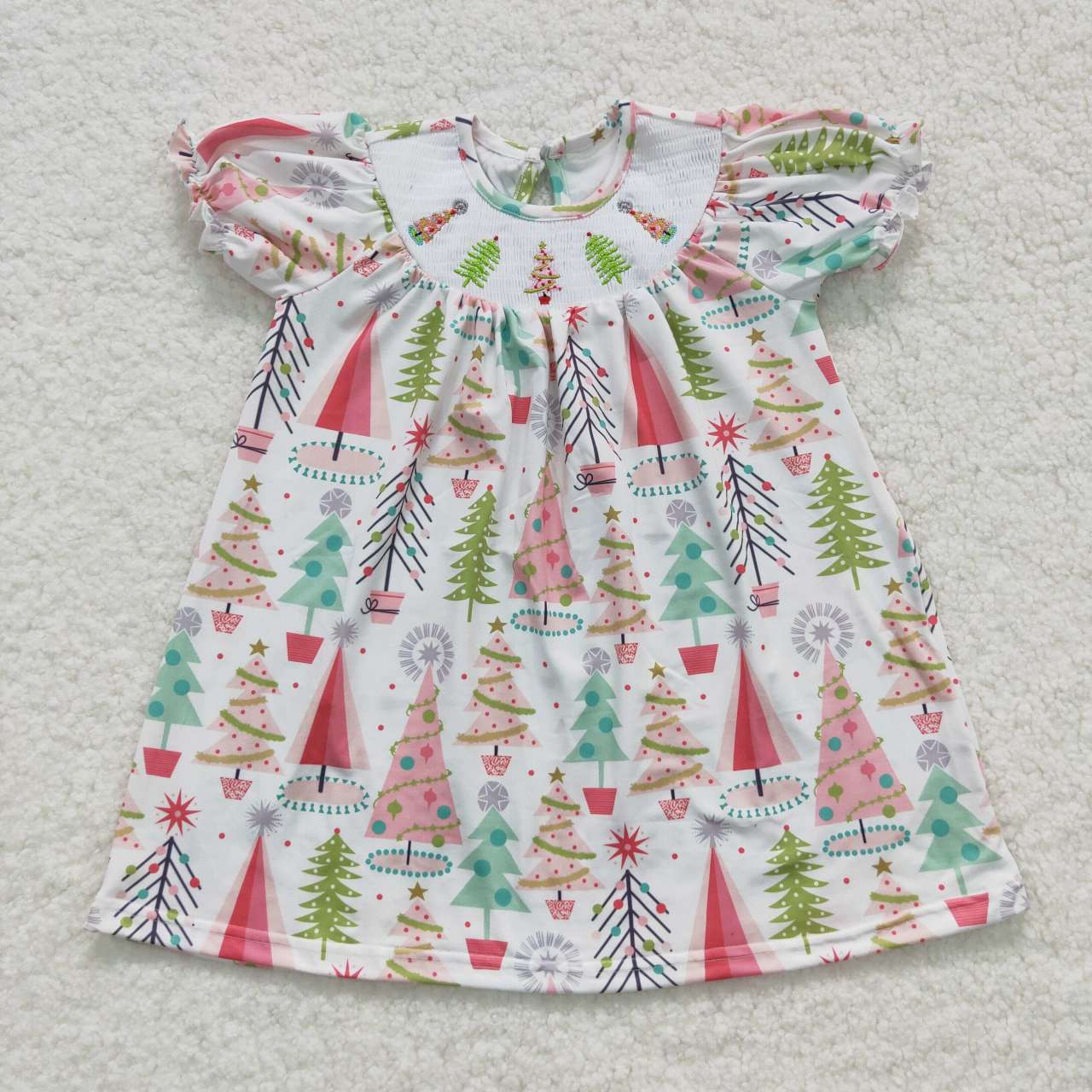 Colorful Tree Embroidery Sisters Christmas Smocked Matching Clothes