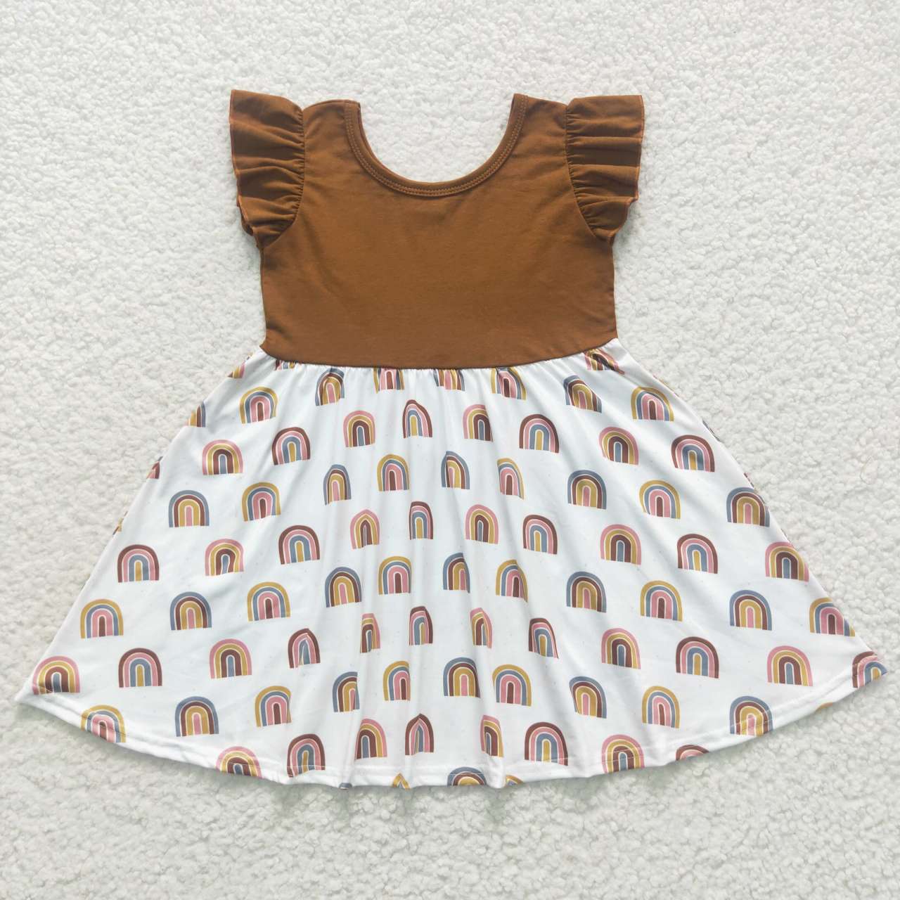 GSD0443 Brown rainbow print knee length dress