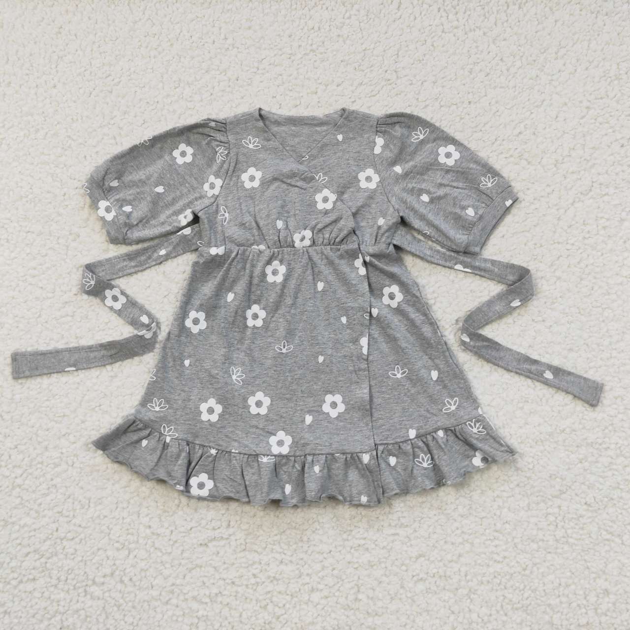 GSD0447 Grey flowers print cotton knee length dress