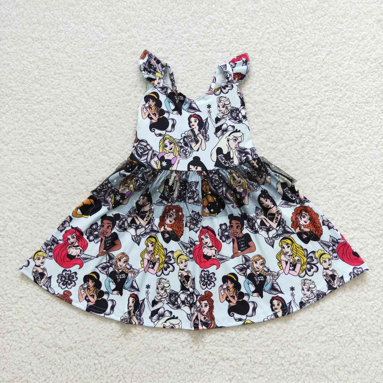 GSD0460 Cartoon princess print girls knee length tulle Halloween dress