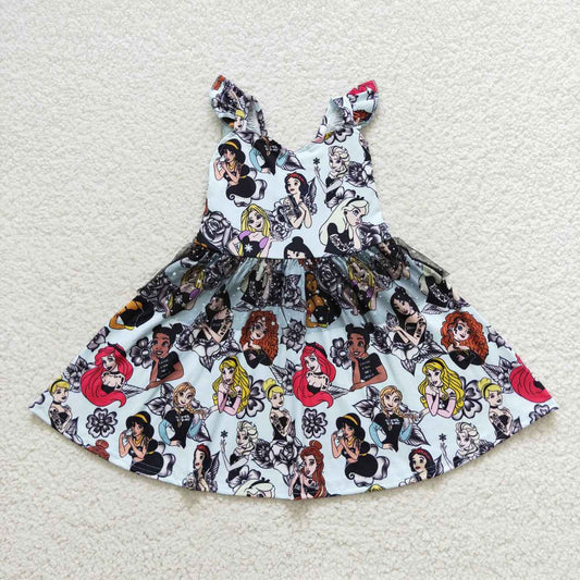 GSD0460 Cartoon princess print girls knee length tulle Halloween dress