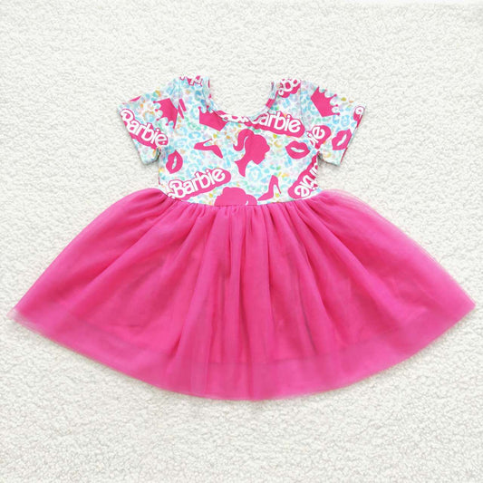 GSD0462 Colorful leopard pink BA tulle knee length dress