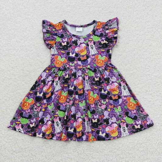 GSD0480 Flutter sleeve cartoon mouse print knee length Halloween dress