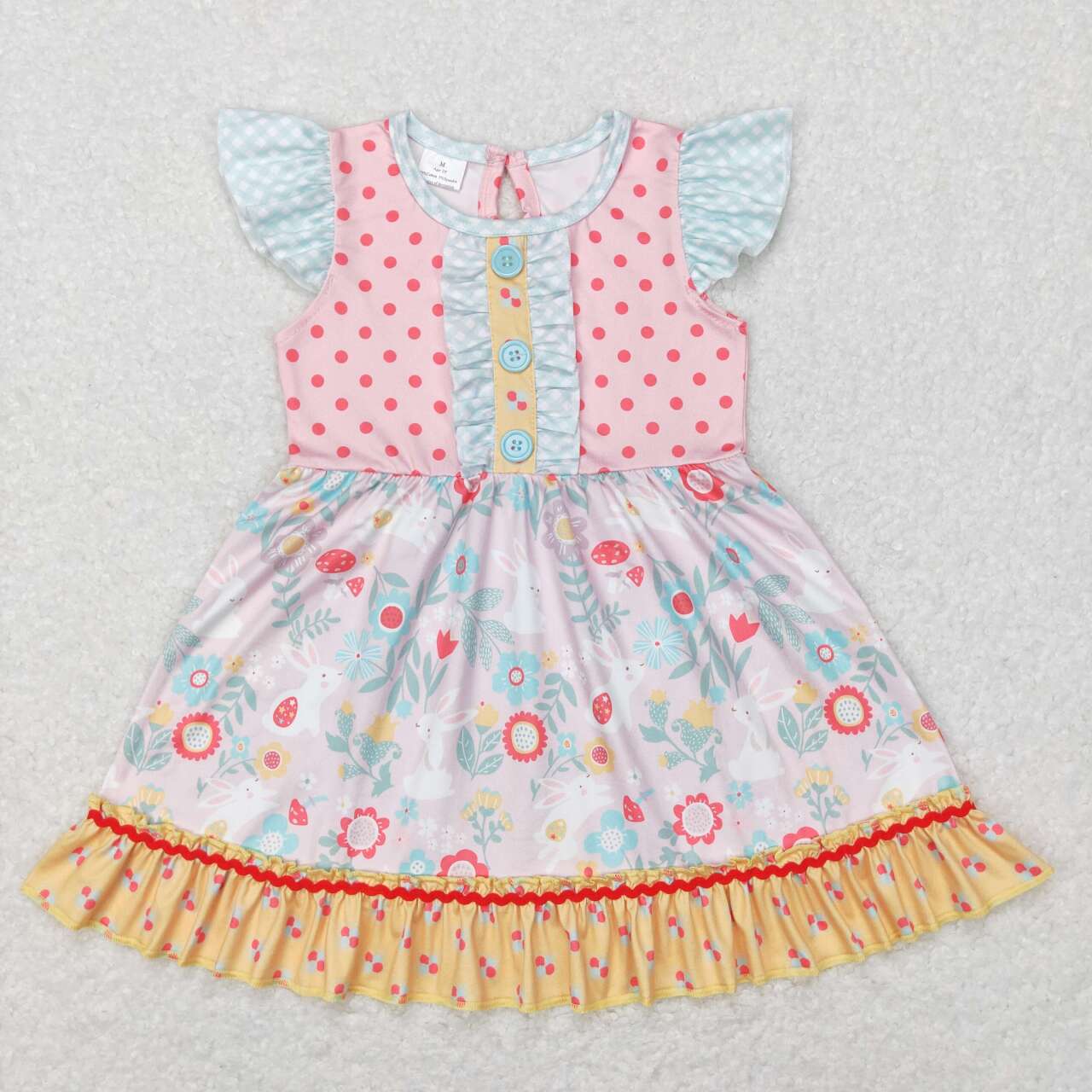 Pink Flowers Bunny Print Sisters Easter Matching Clothes