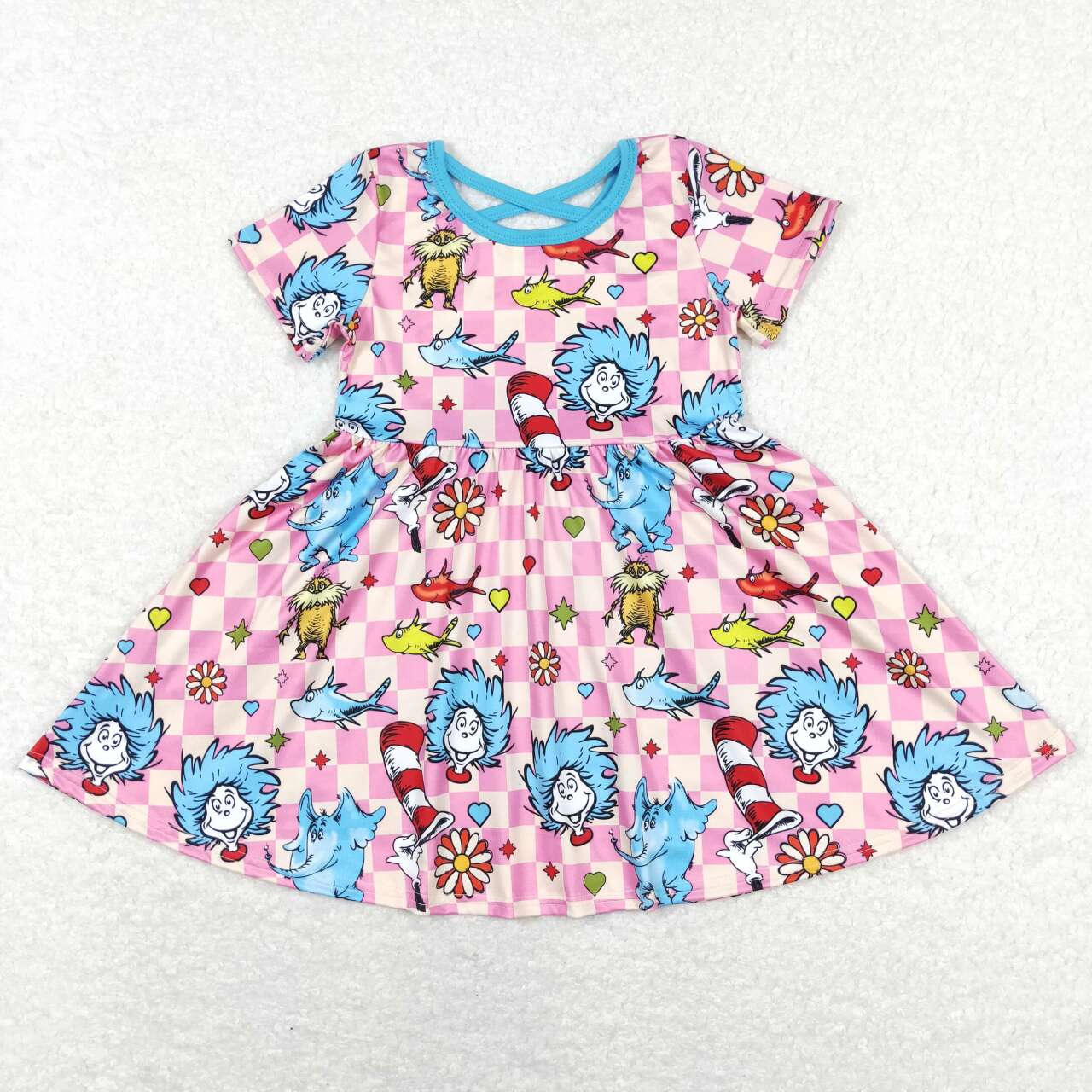 GSD0503 Cartoon Cat Dr. Reading Print Girls Knee Length Dress