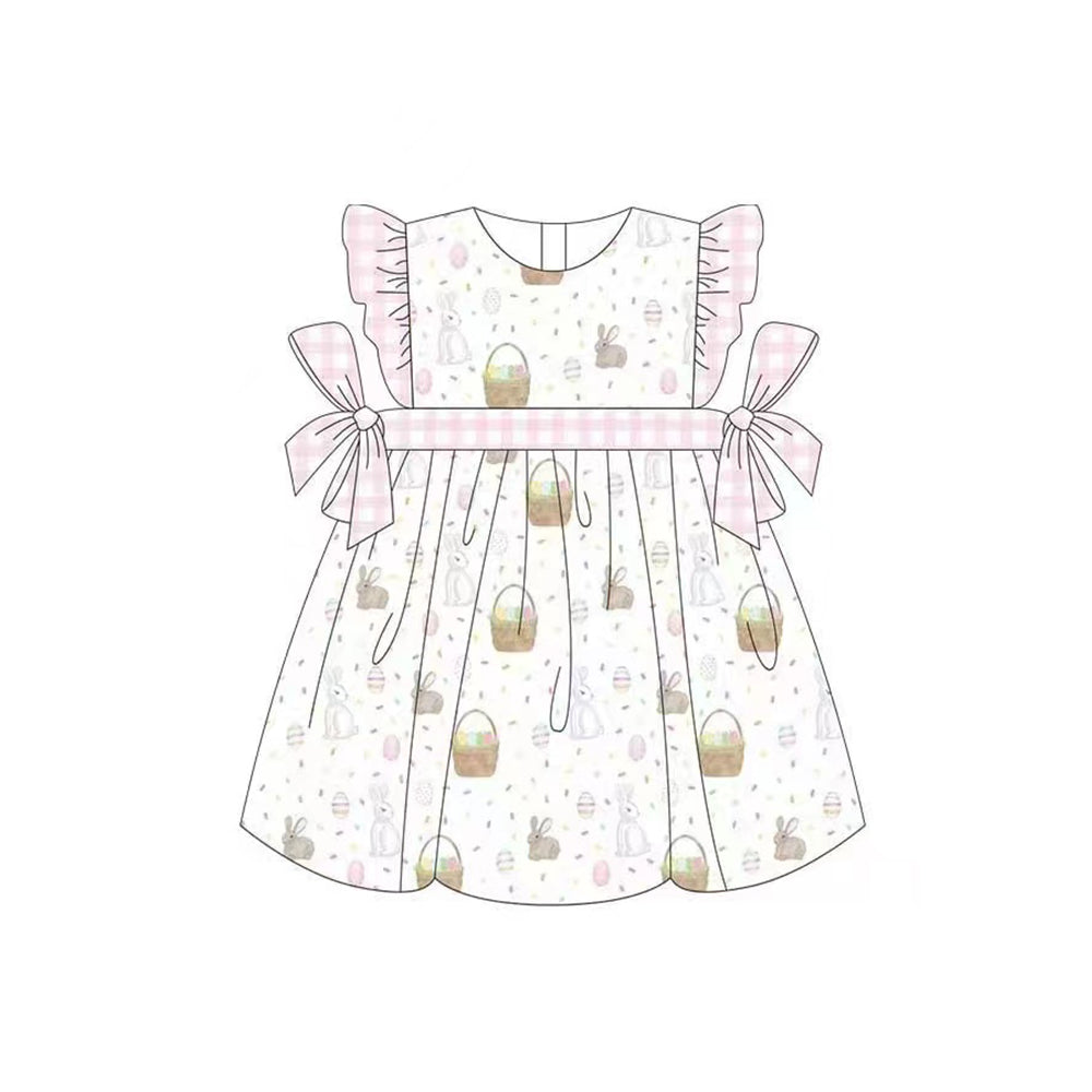 (Pre-order)GSD0538 Bunny Egg Print Girls Knee Length Easter Dress