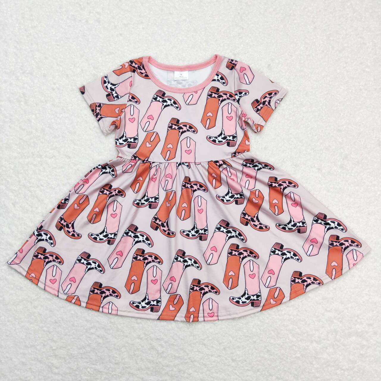 GSD0542 Heart Boots Print Girls Western Valentine's Knee Length Dress