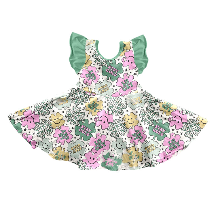 (Pre-order)GSD0544 Stay Gold Lucky Print Girls Knee Length St. Patrick's Dress