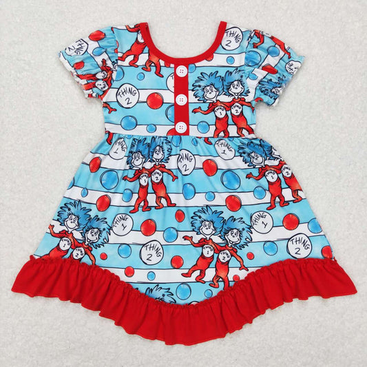 GSD0557 Dr.Reading Stripes Print Girls Ruffle Knee Length Dress