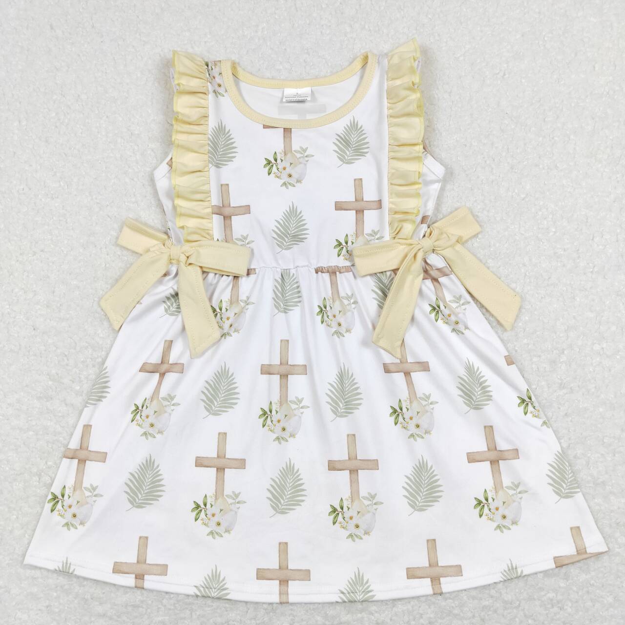 GSD0571 Cross Flowers Print Girls Knee Length Easter Dress