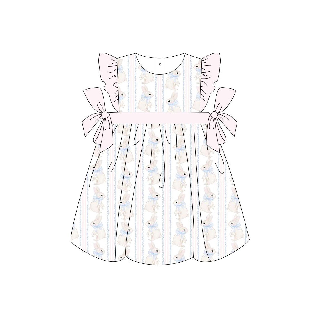 (Pre-order)GSD0576 Bunny Print Girls Easter Knee Length Dress