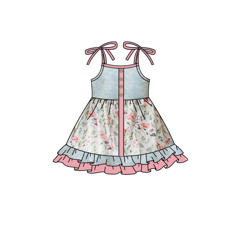 (Pre-order)GSD0602 Flowers Print Girls Ruffles Summer Dress