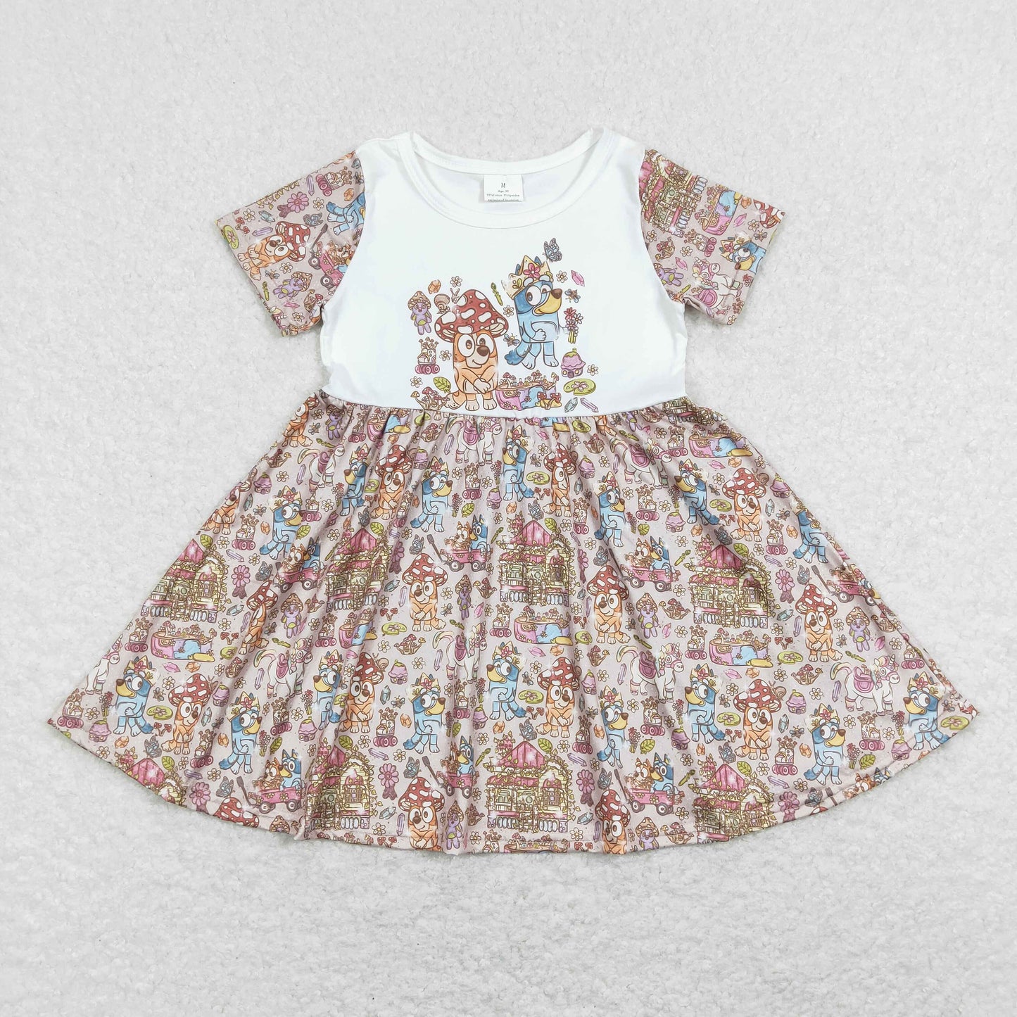 GSD0623 Cartoon Dog Mushroom Print Girls Summer Dress