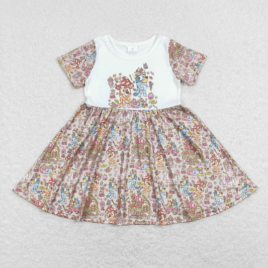 GSD0623 Cartoon Dog Mushroom Print Girls Summer Dress