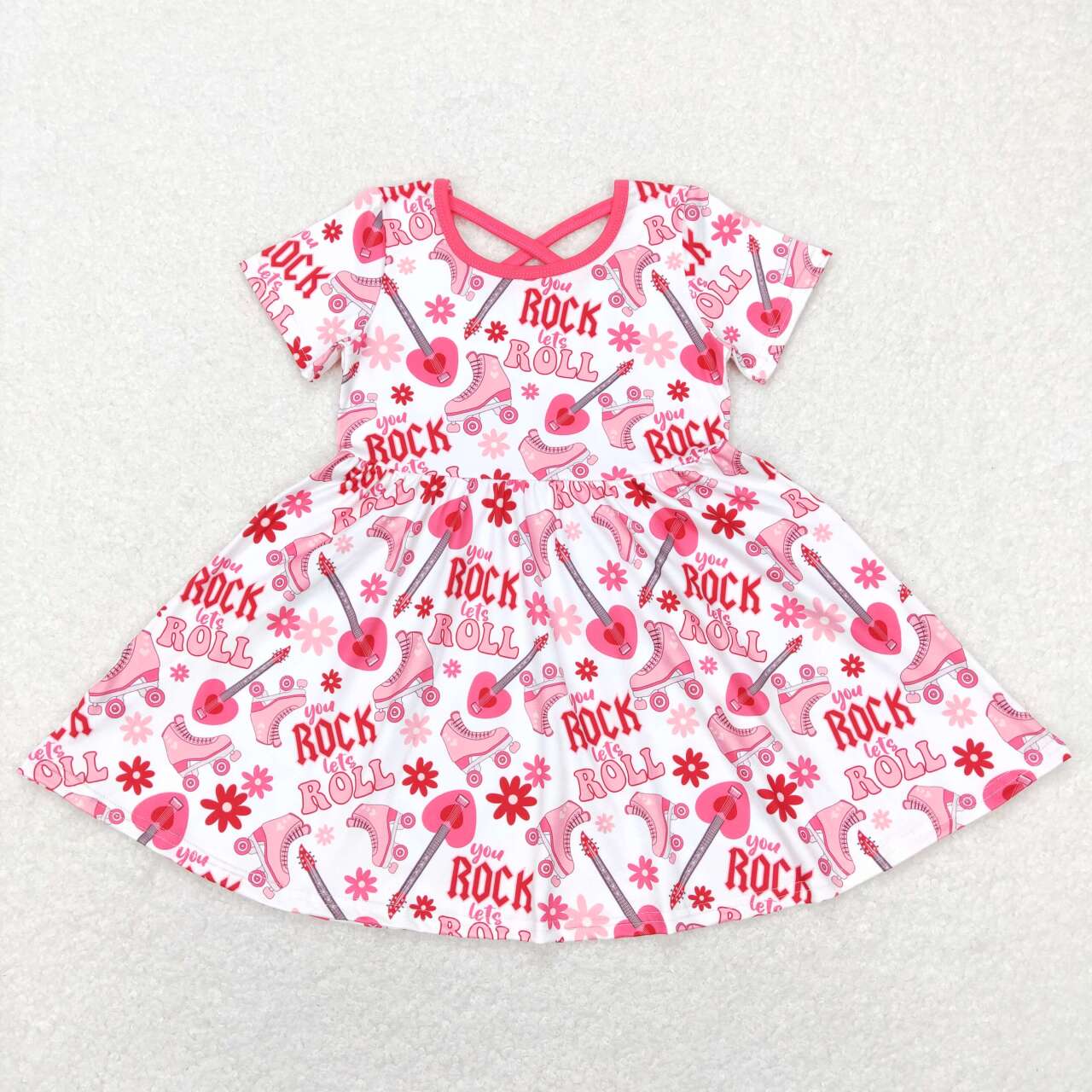 Rock Roll Heart Print Girls Valentine's Sisters Matching Clothes