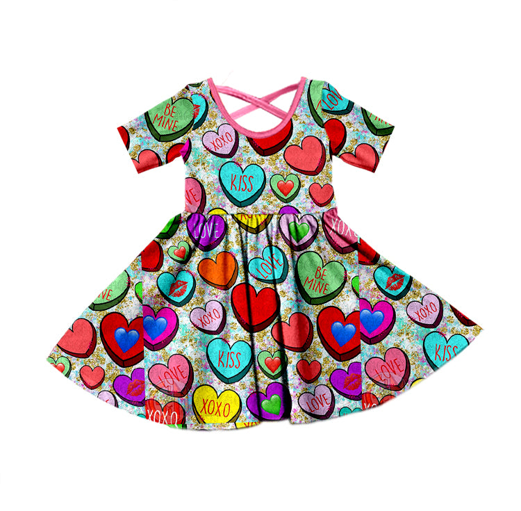(Pre-order)GSD0630 Love Wins Colorful Heart Print Girls Valentine's Knee Length Dress