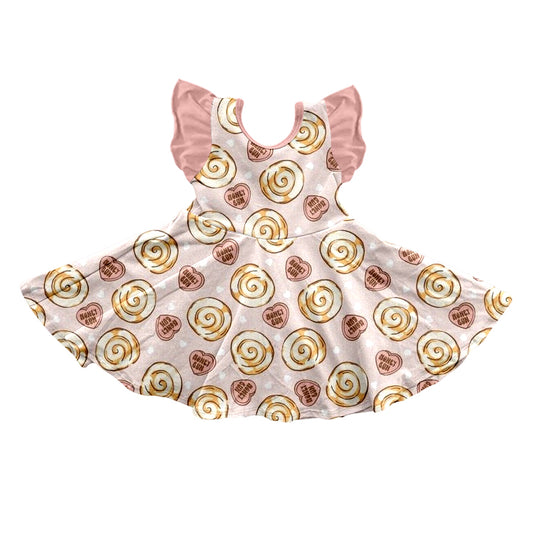 (Pre-order)GSD0635 Lollipop Pink Dots Print Girls Valentine's Knee Length Dress