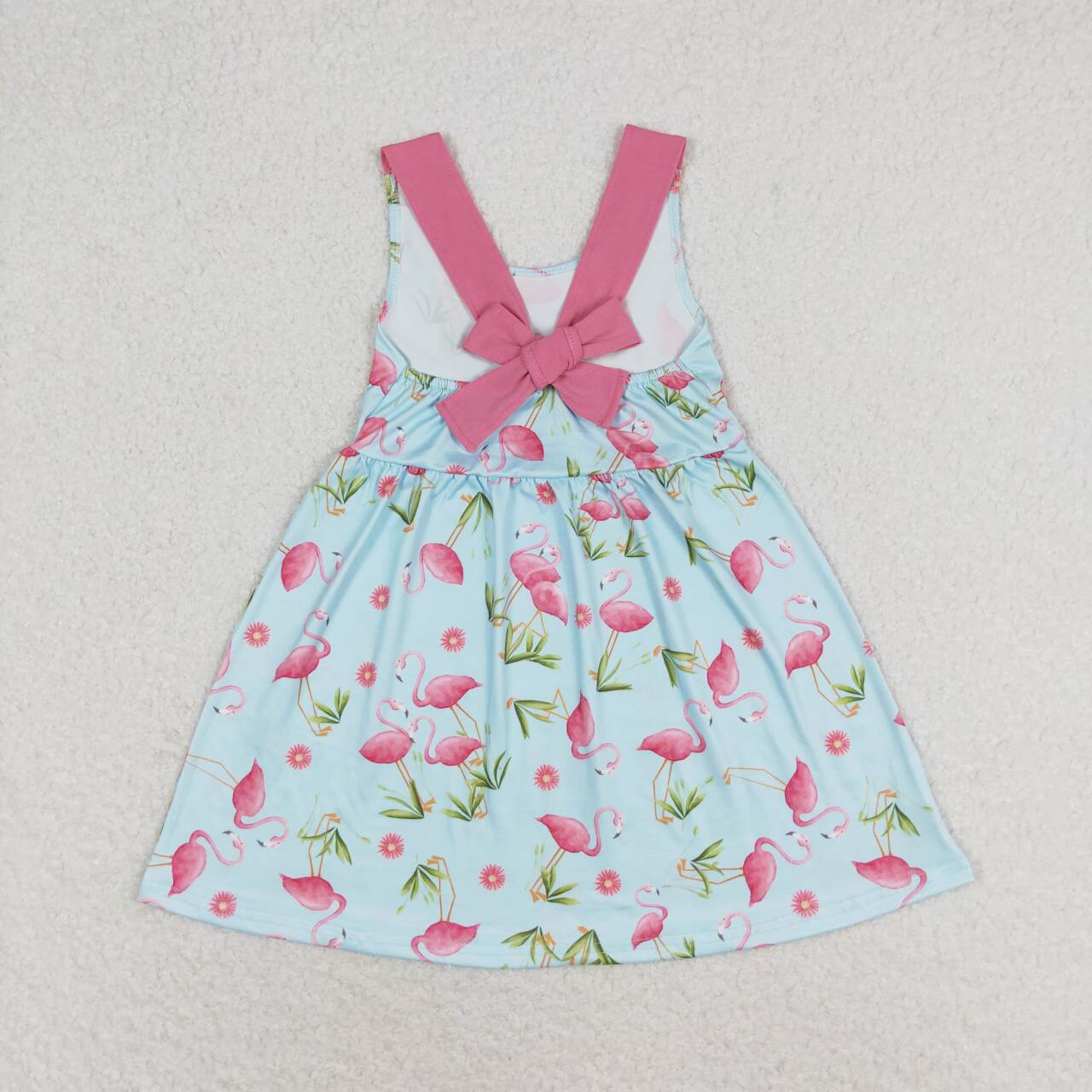 GSD0693 Flamingo Print Girls Summer Knee Length Dress