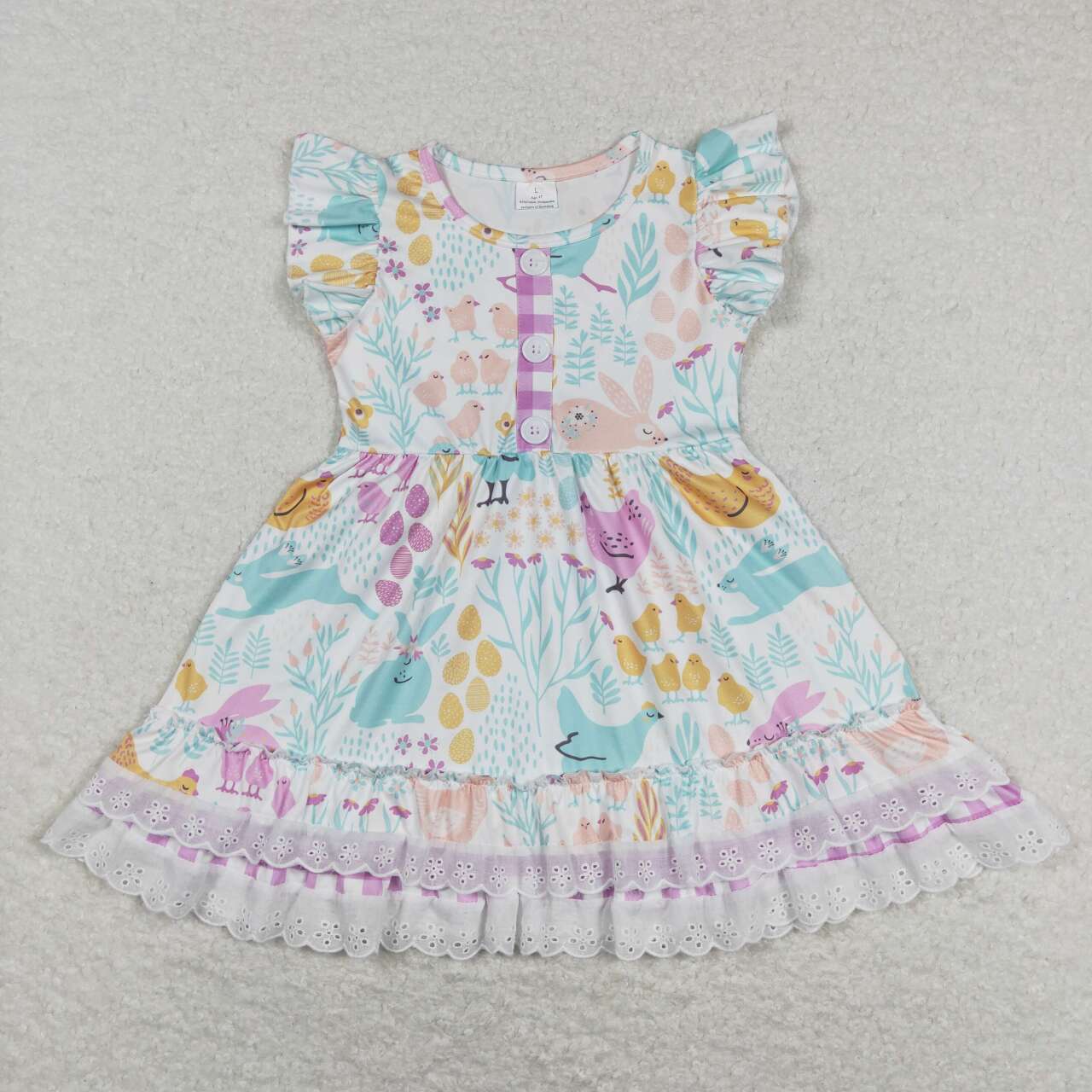 GSD0701 Bunny Flowers Print Girls Easter Knee Length Dress