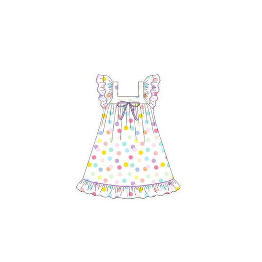 (Pre-order)GSD0752 Colorful Dots Print Girls Summer Knee Length Dress