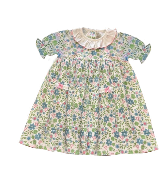 (Pre-order)GSD0800 Flowers Print Girls Summer Knee Length Pockets Dress