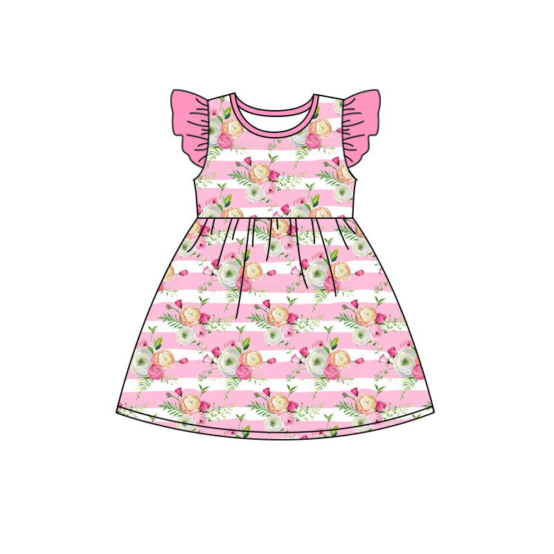 (Pre-order)GSD0831 Flowers Print Girls Summer Knee Length Dress