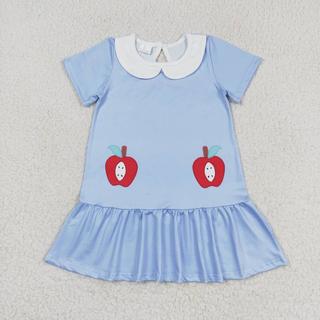 GSD0953 Apple Blue Print Girls Back to School Knee Length Dress