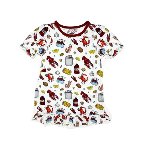 (Pre-order)GSD0999 Crayfish Crab Print Girls Knee Length Summer Dress