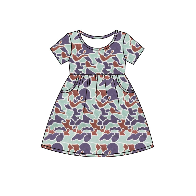 (Pre-order)GSD1018 Camo Print Girls Knee Length Summer Dress